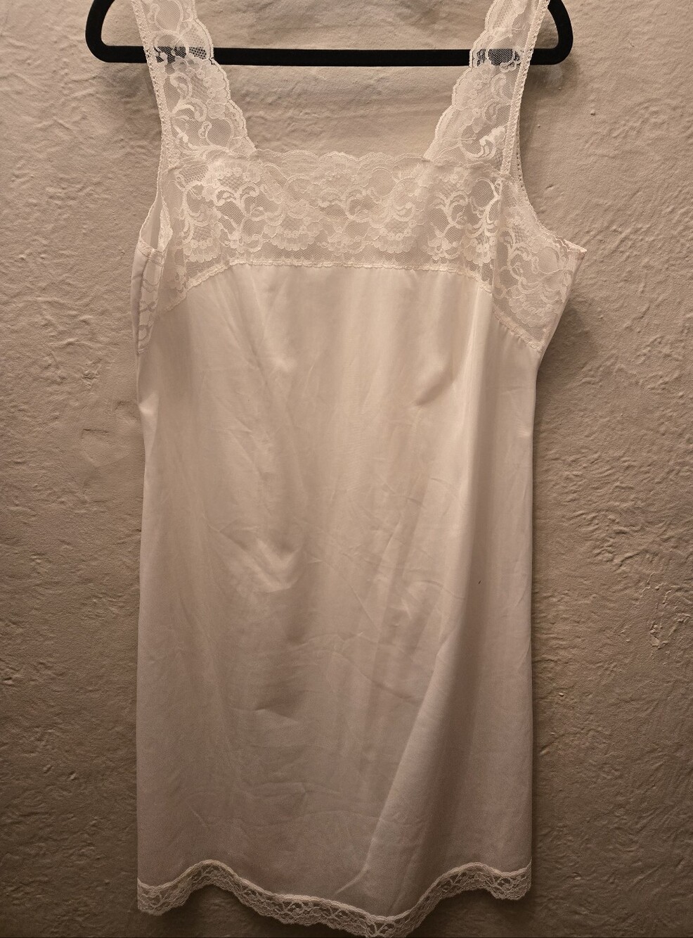 Vintage Eaton Vanity Fair White Lace Slip Chemise Size 38